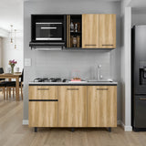 Cocina Preston Wengue Fresno 150x60cm con Mesón de Acero Inoxidable Lado Derecho y con Estufa - COCINAS | Bylmo
