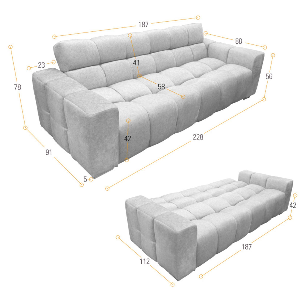 Sofá Cama Miami Taupe 228x78cm de Tres Puestos Reclinable y con Apoya Brazos - SOFAS Y POLTRONAS | Bylmo