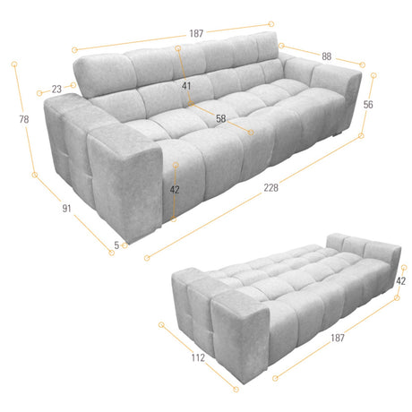 Sofá Cama Miami Taupe 228x78cm de Tres Puestos Reclinable y con Apoya Brazos - SOFAS Y POLTRONAS | Bylmo