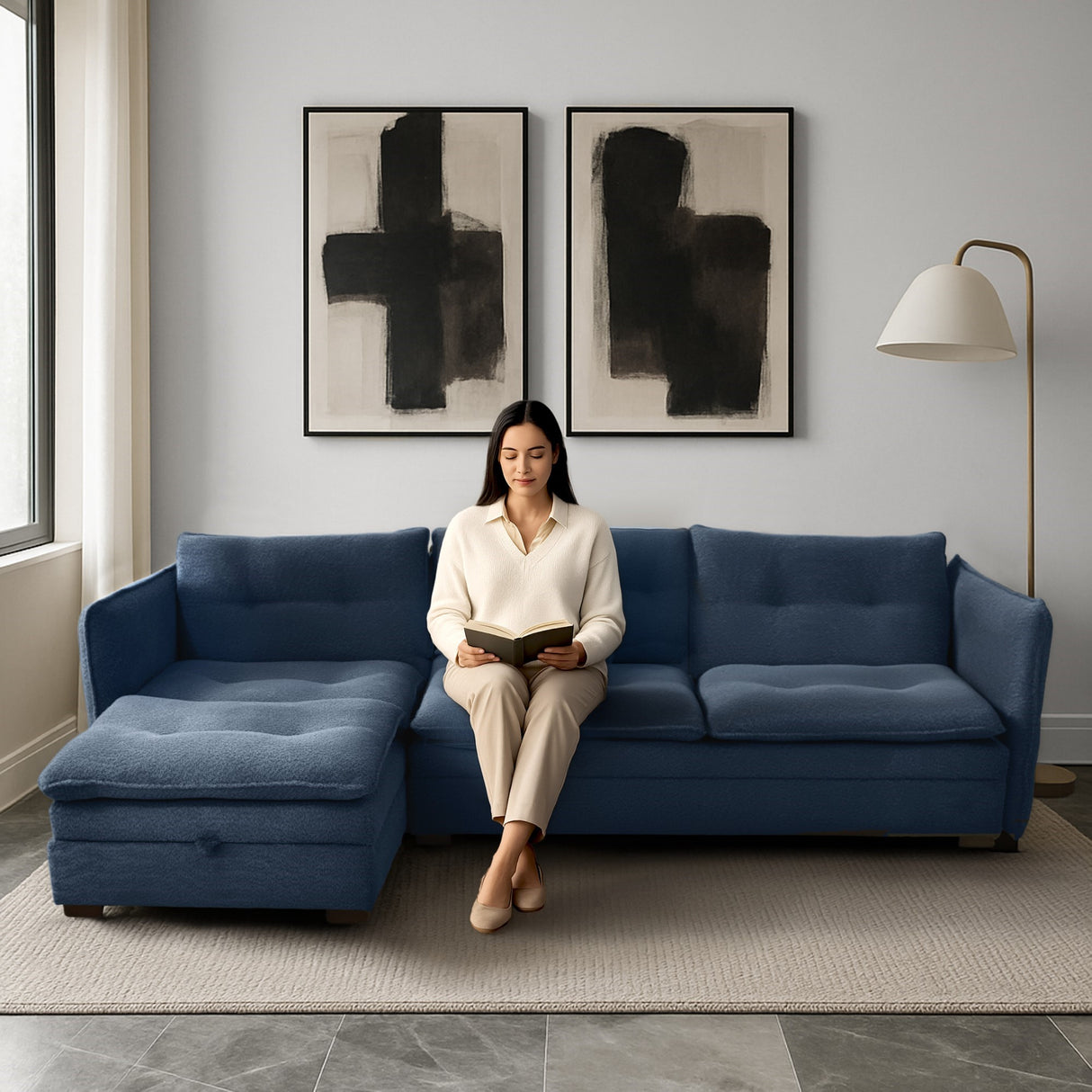 Sofá en L Napoles Indigo 166x80cm de Tres Puestos Reclinable con Almacenamiento Lado Derecho y con Apoya Brazos - SOFAS Y POLTRONAS | Bylmo