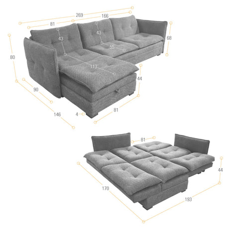 Sofá en L Napoles Trigo 166x80cm de Tres Puestos Reclinable con Almacenamiento Lado Derecho y con Apoya Brazos - SOFAS Y POLTRONAS | Bylmo