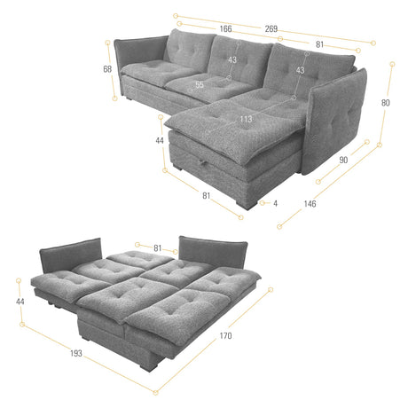 Sofá en L Napoles Gris 166x80cm de Tres Puestos Reclinable con Almacenamiento Lado Izquierdo y con Apoya Brazos - SOFAS Y POLTRONAS | Bylmo