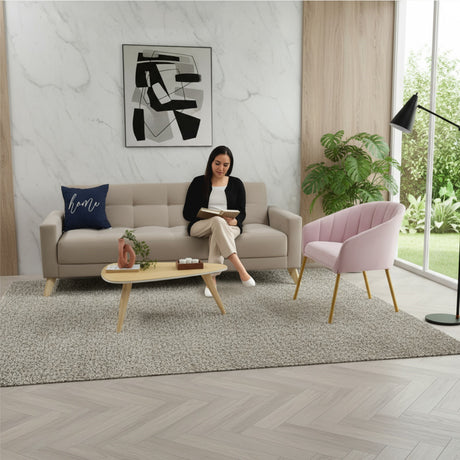 Sala Sahara Taupe y Rosa 206x82cm con Sofá Cama Reclinable Apoya Brazos Poltrona Misaki y Mesa de Centro Drop - SOFAS Y POLTRONAS | Bylmo