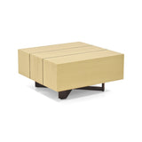Sala con sofa Cama en L Atlas con Apoya Brazos Almacenamiento Gris con Mesa Veracruz Miel