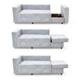 Sala Baxter Plata y Mostaza 160x68cm con Sofá Cama Reclinable con Apoya Brazos y Almacenamiento Poltrona Shanghai y Mesa De Centro Leeds - SOFAS Y POLTRONAS | Bylmo