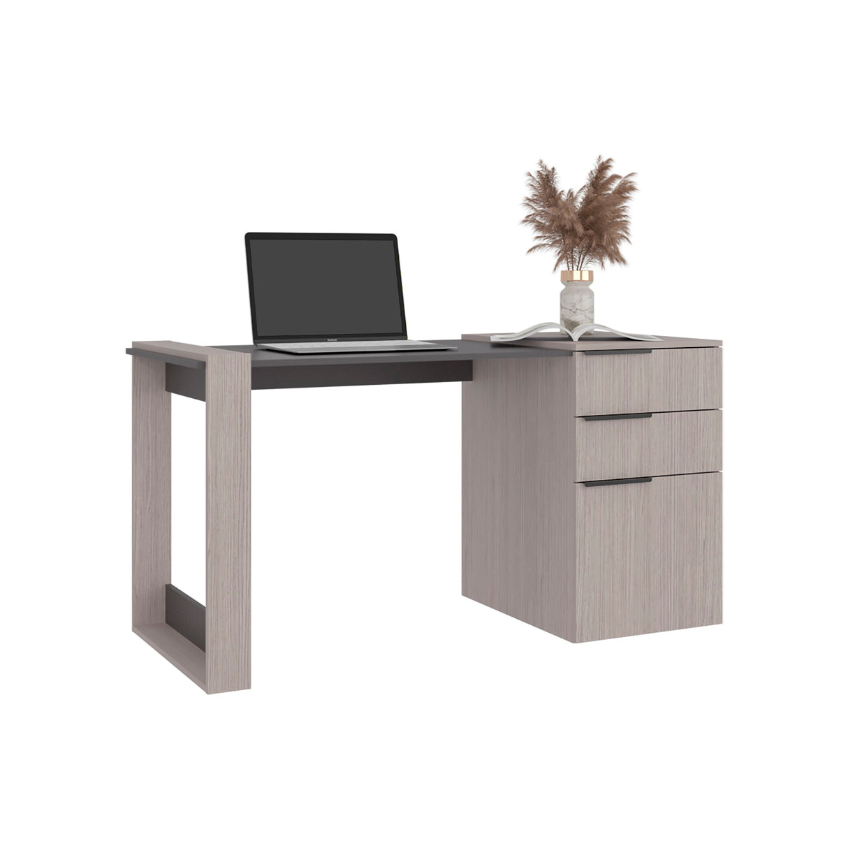 Escritorio Office 13 Gris Positano 142x75.7cm Con Dos Cajones - ESCRITORIOS | Bylmo
