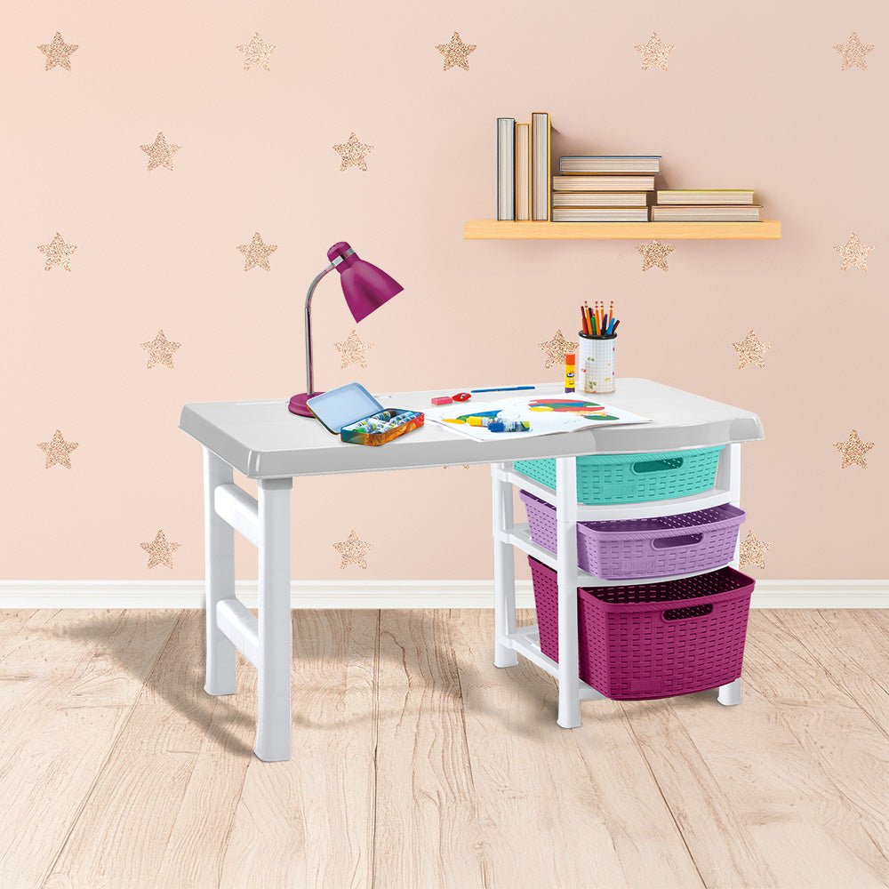 Escritorio Infantil Glam Blanco 88x50cm con Tres Cajones - ESCRITORIOS | Bylmo