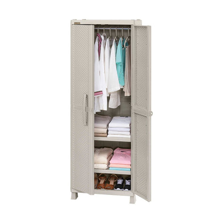 Armario para Ropa Rimax Rattan Taupe 65x189cm con Tres Compartimientos y con Dos Entrepaños - CLOSETS | Bylmo