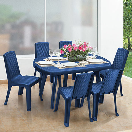 Mesa Auxiliar Rimax Lotus Azul Navy 139.8x71.4cm Ovalado - MESAS AUXILIARES | Bylmo