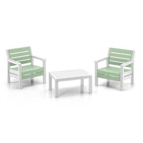 Combo Balcón Rimax Sillones con Mesa de Centro Verde Salvia 74.6x74.6cm con Apoya Brazos y con Espaldar - SILLAS DE EXTERIOR | Bylmo