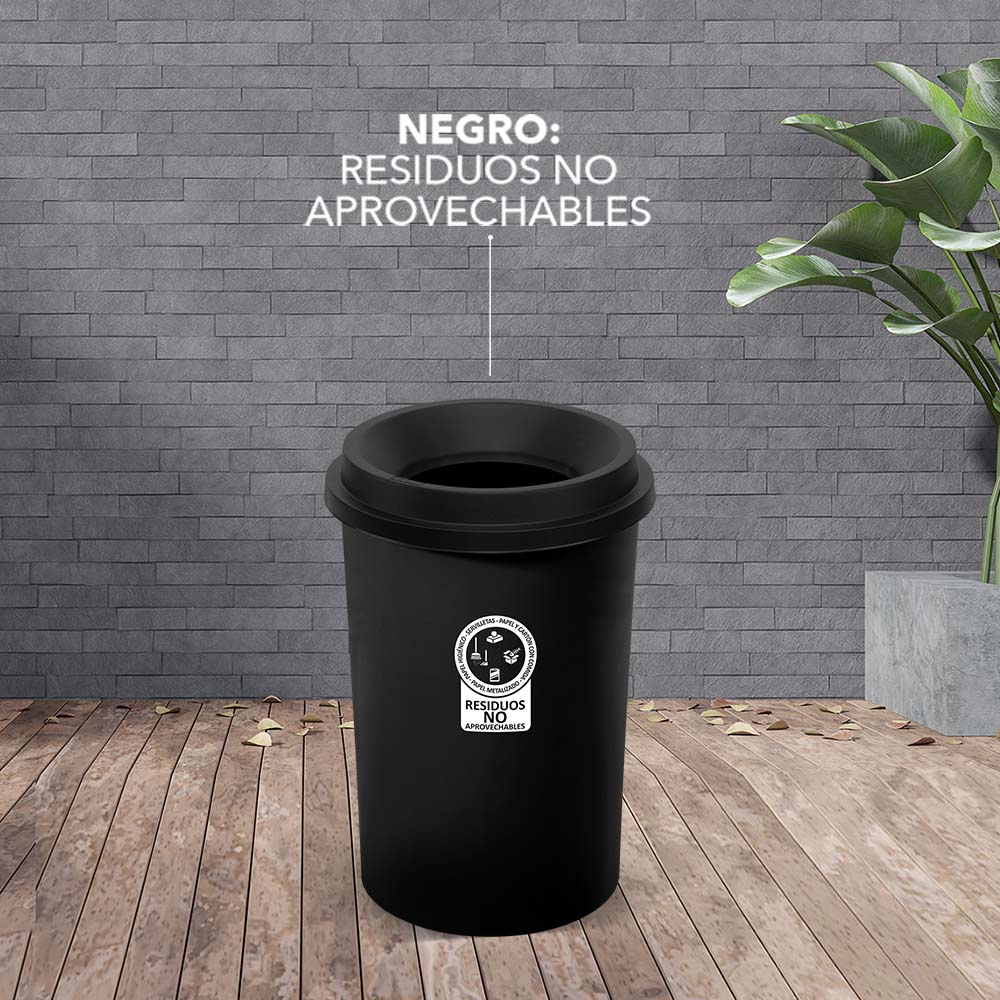 Papelera Rimax Evo Negro 41x59.7cm de 50 Litros para No Aprovechables sin Tapa - BASUREROS Y PAPELERAS | Bylmo