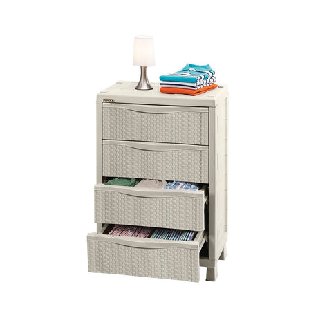 Cajonera Rimax Rattan Taupe 65x101cm de Tres Hileras con Cuatro Cajones - CAJONERAS Y COMODAS | Bylmo