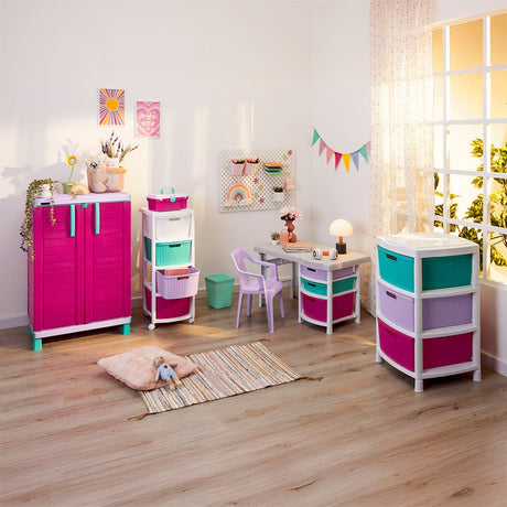 Cajonera Infantil Rimax Rattan Niña Multicolor 33x83.5cm de Cuatro Hileras con Cuatro Cajones - CAJONERAS Y COMODAS | Bylmo