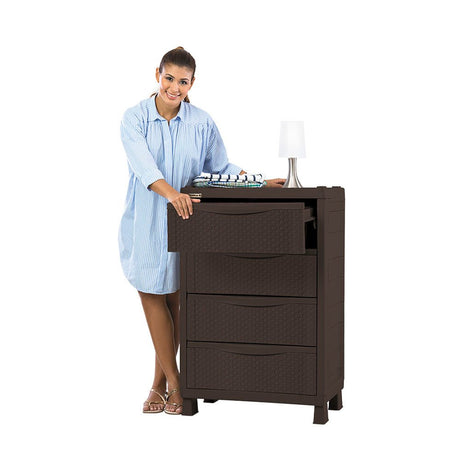 Cajonera Rimax Rattan Wengue 65x101cm de Cuatro Hileras con Cuatro Cajones - CAJONERAS Y COMODAS | Bylmo