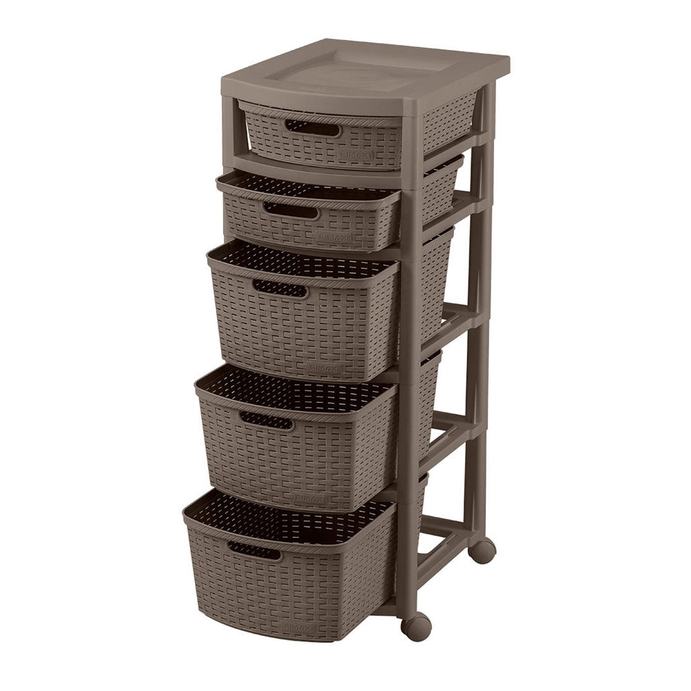 Cajonera Rimax Rattan Moca 33x87.5cm de Cinco Hileras con Cinco Cajones - CAJONERAS Y COMODAS | Bylmo