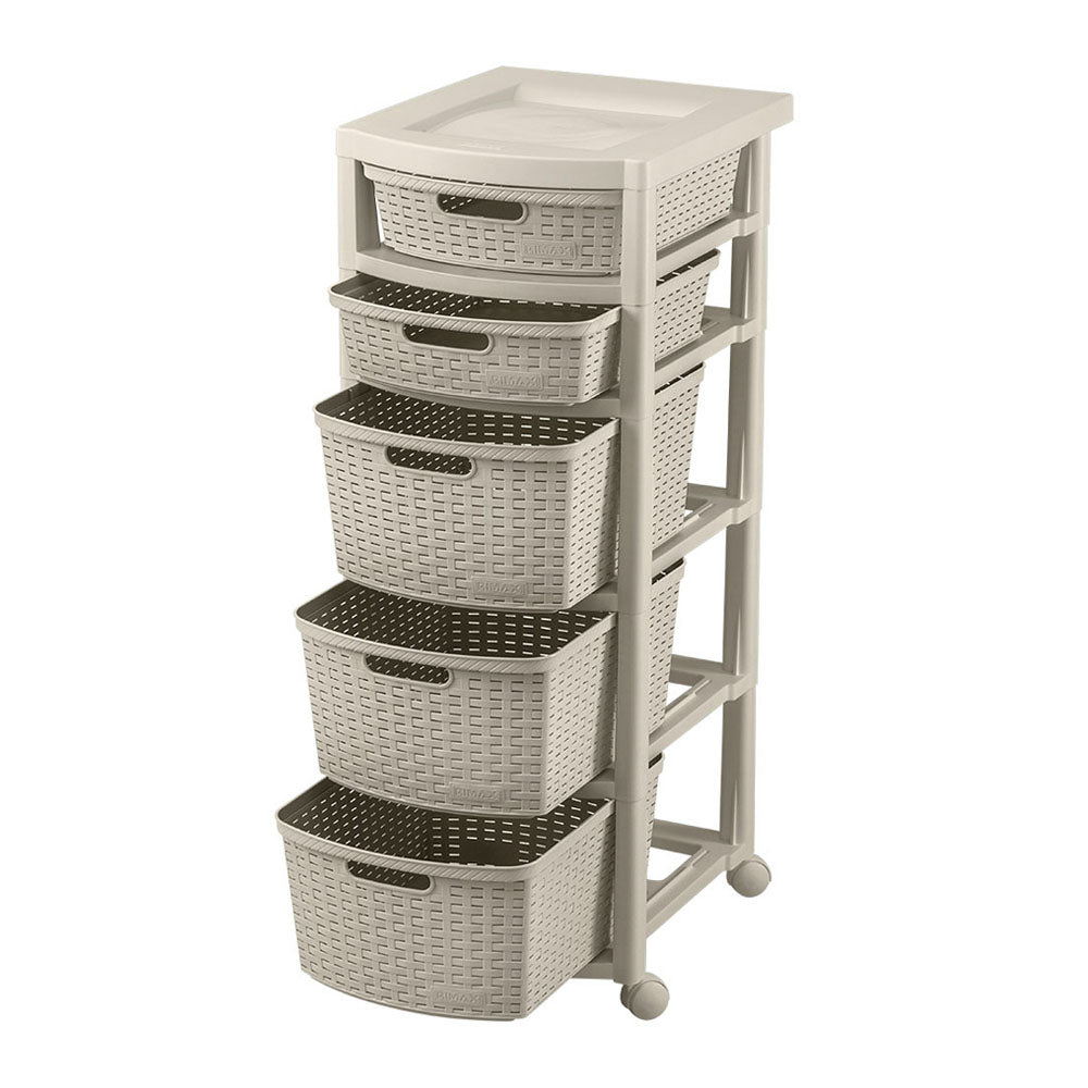Cajonera Rimax Rattan Taupe 33x87.5cm de Cinco Hileras con Cinco Cajones - CAJONERAS Y COMODAS | Bylmo