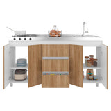 Mueble Inferior de Cocina Boreal Blanco Fresno 179.9x89.5cm con Meson de Acero Inoxidable Lado Derecho y con Estufa - MUEBLES INFERIORES DE COCINA | Bylmo