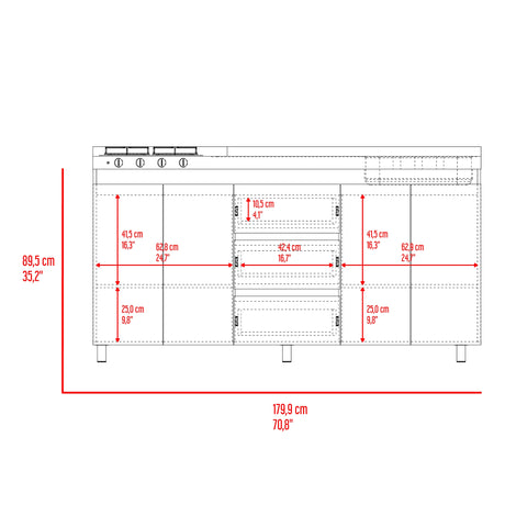 Mueble Inferior de Cocina Boreal Blanco Fresno 179.9x89.5cm con Meson de Acero Inoxidable Lado Derecho y con Estufa - MUEBLES INFERIORES DE COCINA | Bylmo