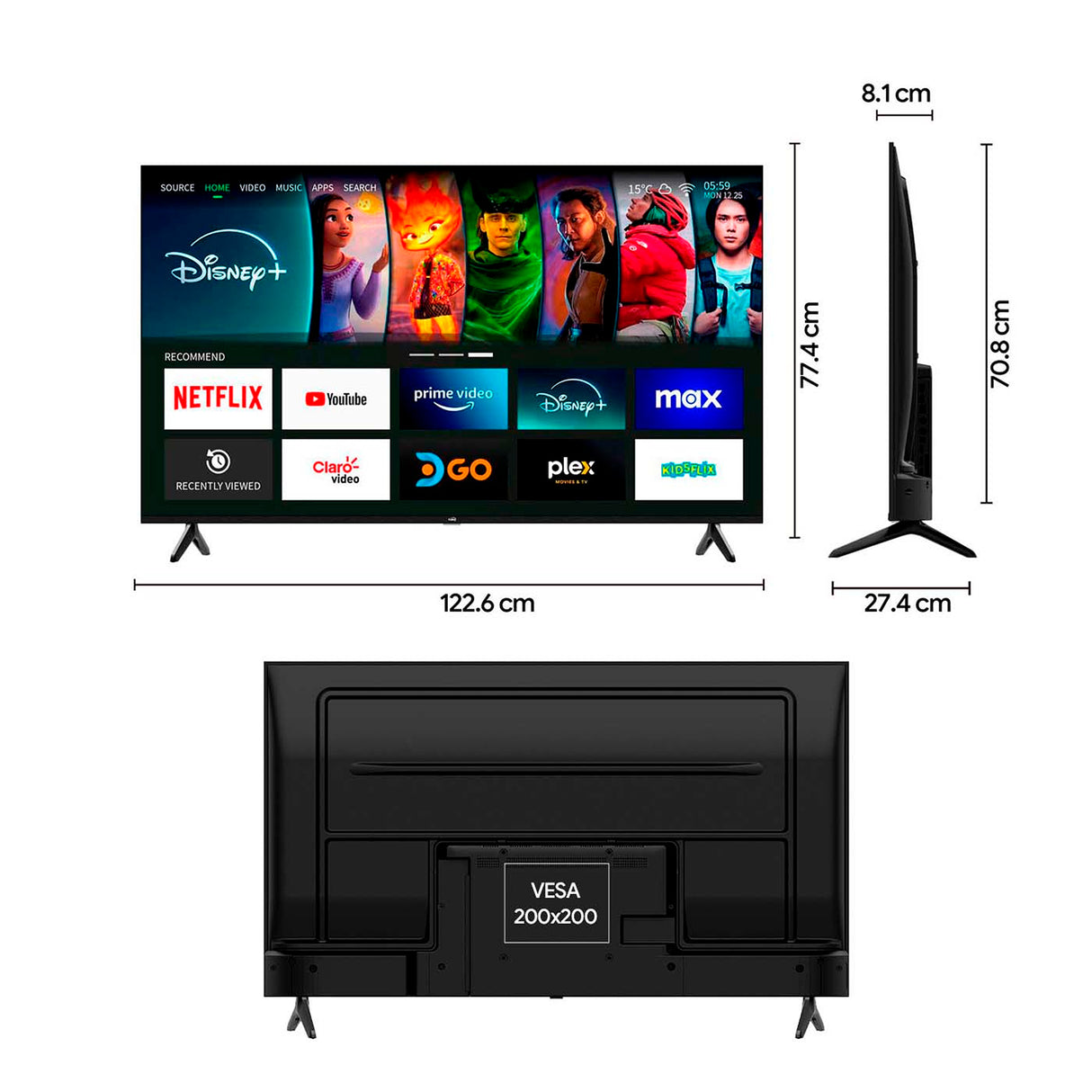 Televisor Smart Kalley Roku Negro 122.6x70.89cm de 55" Pulgadas 4K 2160P - TELEVISORES | Bylmo