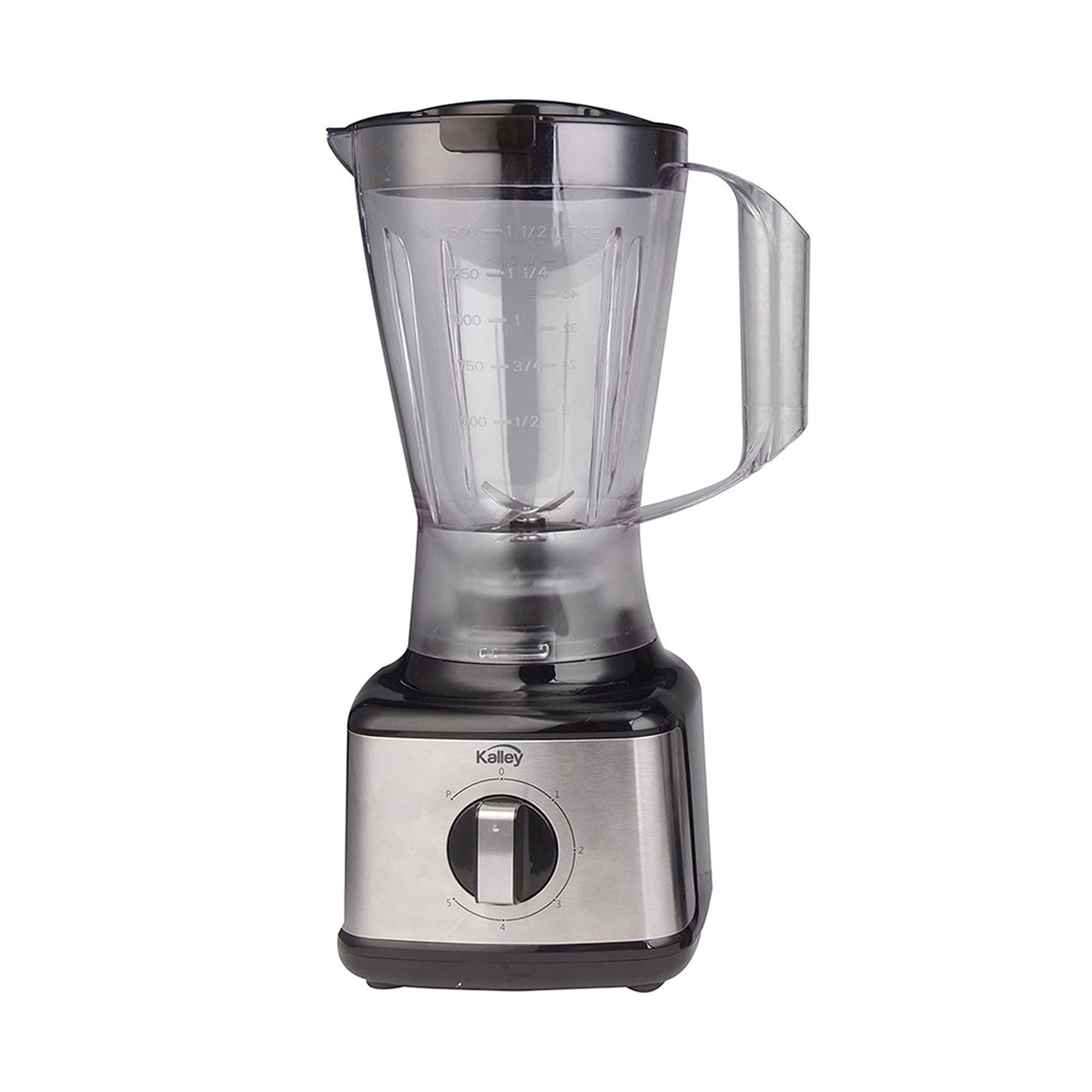Licuadora Kalley Negro y Gris 22.5x38.7cm de Cuatro Aspas para 1.5 Litros y Cinco Velocidades - LICUADORAS Y PROCESADORES | Bylmo