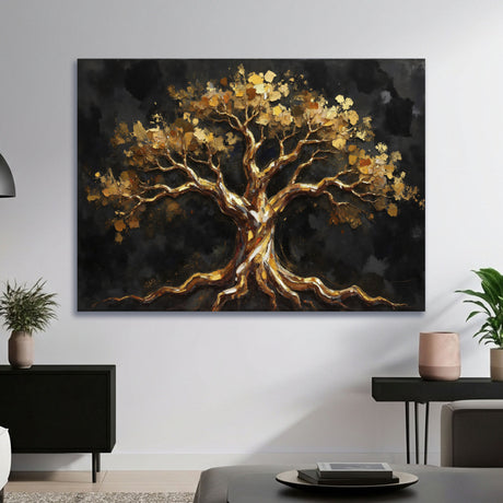Cuadro decorativo Lienzo Árbol de la Vida Dorada 110x80cm - CUADROS | Bylmo