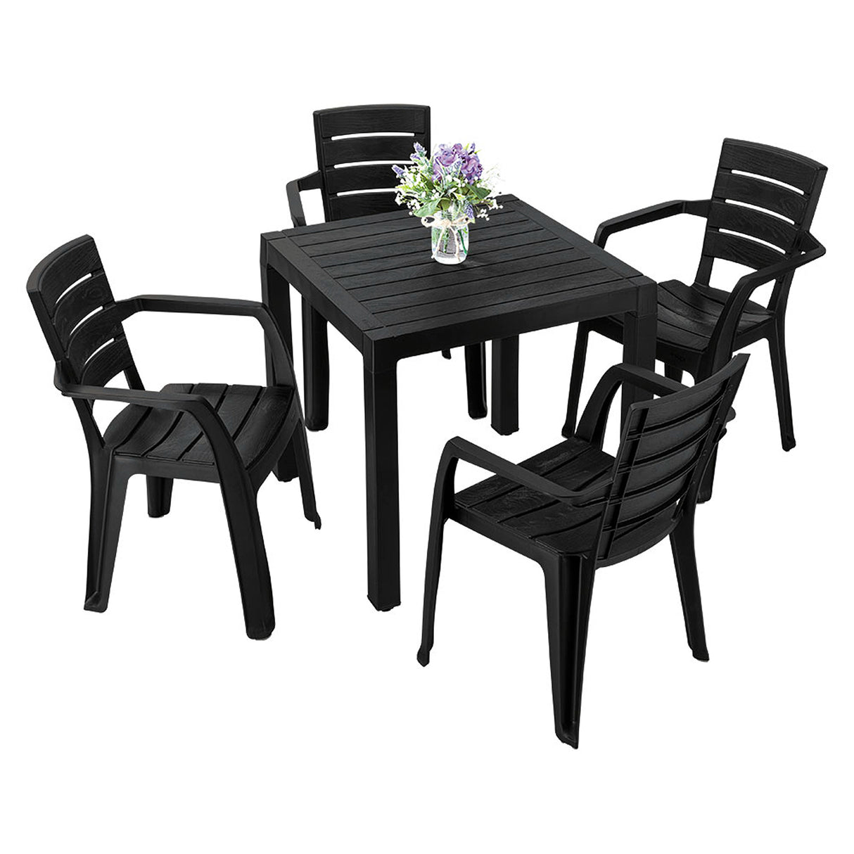 Combo Comedor y 4 Sillas con Brazos Rimax Barú Negro 75x73.5cm Cuadrado - COMEDORES | Bylmo