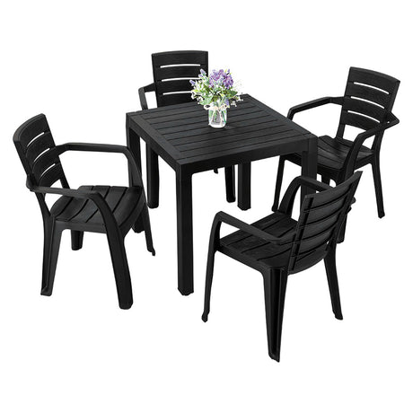 Combo Comedor y 4 Sillas con Brazos Rimax Barú Negro 75x73.5cm Cuadrado - COMEDORES | Bylmo