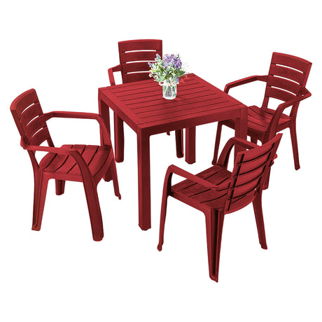Combo Comedor y 4 Sillas con Brazos Rimax Barú Rojo 75x73.5cm Cuadrado - COMEDORES | Bylmo