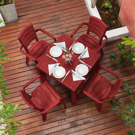 Combo Comedor y 4 Sillas con Brazos Rimax Barú Rojo 75x73.5cm Cuadrado - COMEDORES | Bylmo