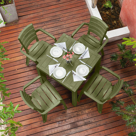 Combo Comedor y 4 Sillas con Brazos Rimax Barú Verde Selva 75x73.5cm Cuadrado - COMEDORES | Bylmo
