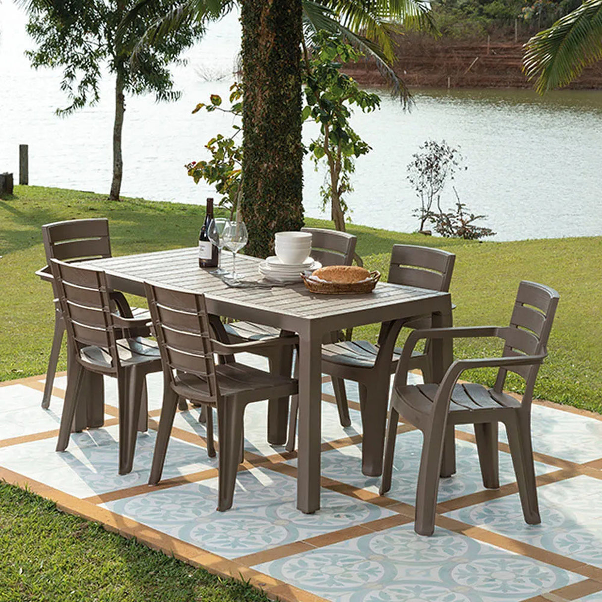 Combo Comedor y 6 Sillas con Brazos Rimax Barú Moca 153x73.4cm Rectangular - COMEDORES | Bylmo