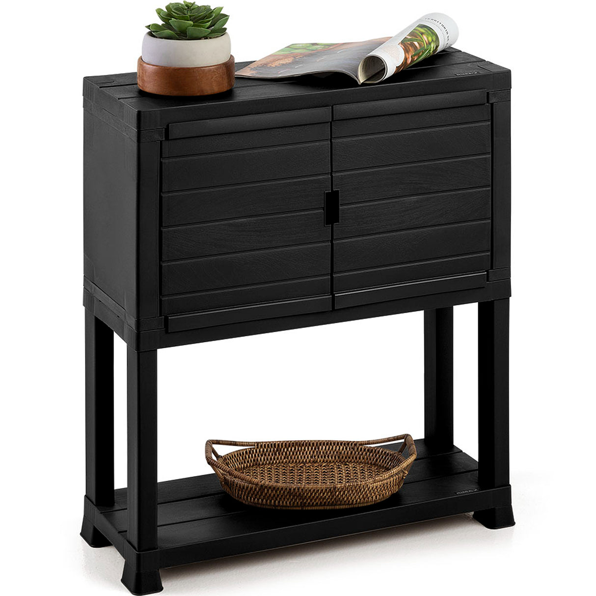 Arrimo Rimax Negro 24.5x72.8cm con Dos Puertas y Un Compartimiento - BIFES Y ARRIMOS | Bylmo