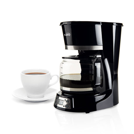 Cafetera Eléctrica Kalley Negro 27x29.5cm de Goteo Para 12 Tazas con Pantalla Digital y con Apagado Automático