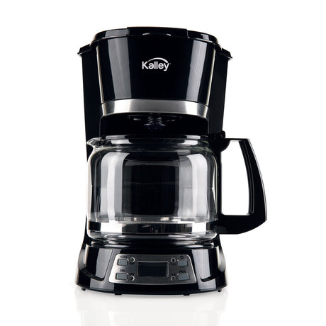 Cafetera Eléctrica Kalley Negro 27x29.5cm de Goteo Para 12 Tazas con Pantalla Digital y con Apagado Automático