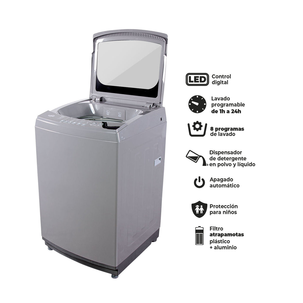 Lavadora Kalley Gris 55x94cm Para Carga de 12 Kilogramos - LAVADORAS Y SECADORAS | Bylmo
