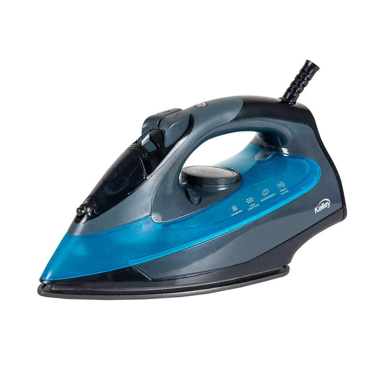 Plancha de Vapor para Ropa Kalley Negro y Azul Claro 26.8x17cm con Rociador de Agua y con Apagado Automático - PLANCHAS | Bylmo