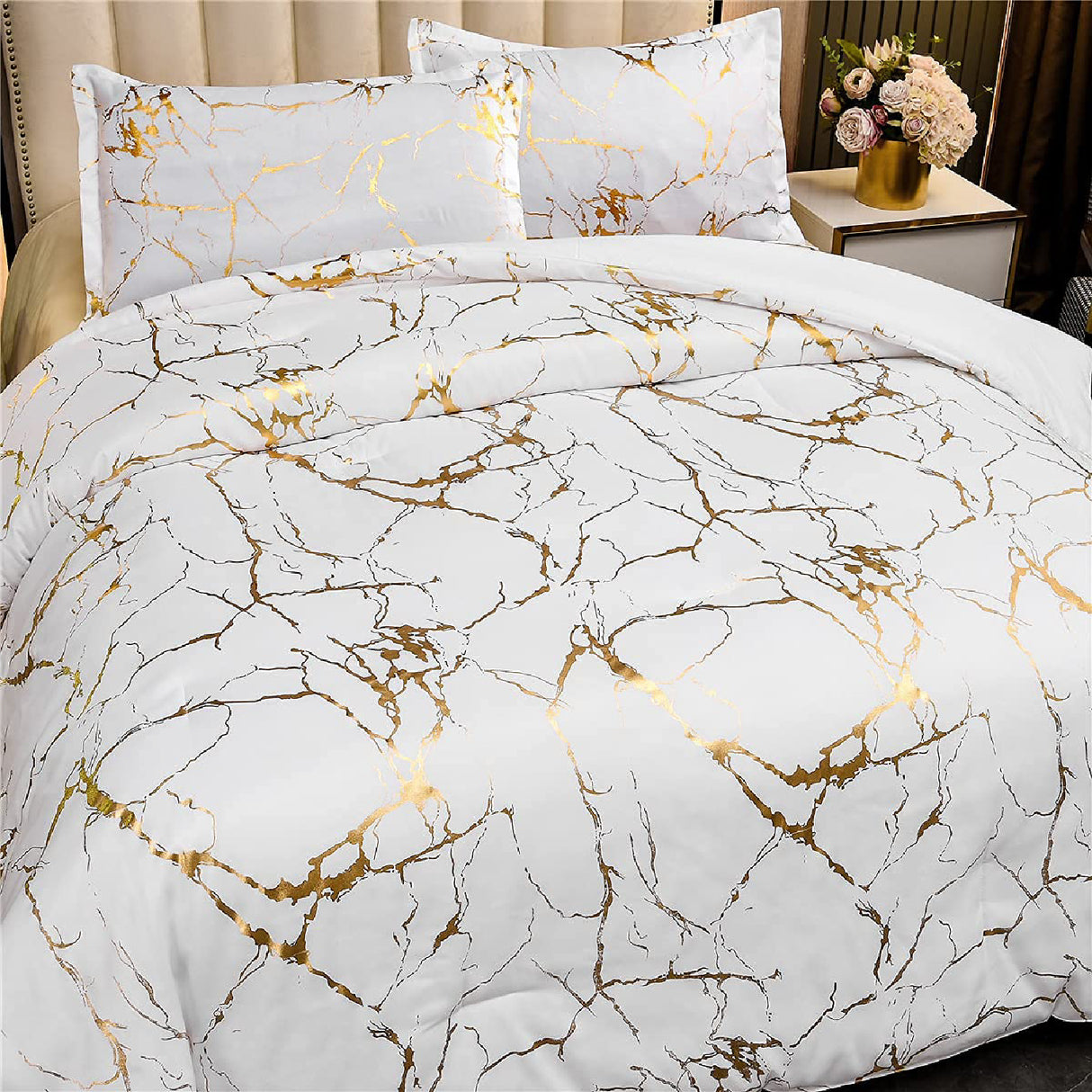 Edredon Harmony Gold Blanco 220x240cm para Cama Doble 140 X 180 Cm con Relleno de Fibra Siliconada - TENDIDOS Y CUBRELECHOS | Bylmo