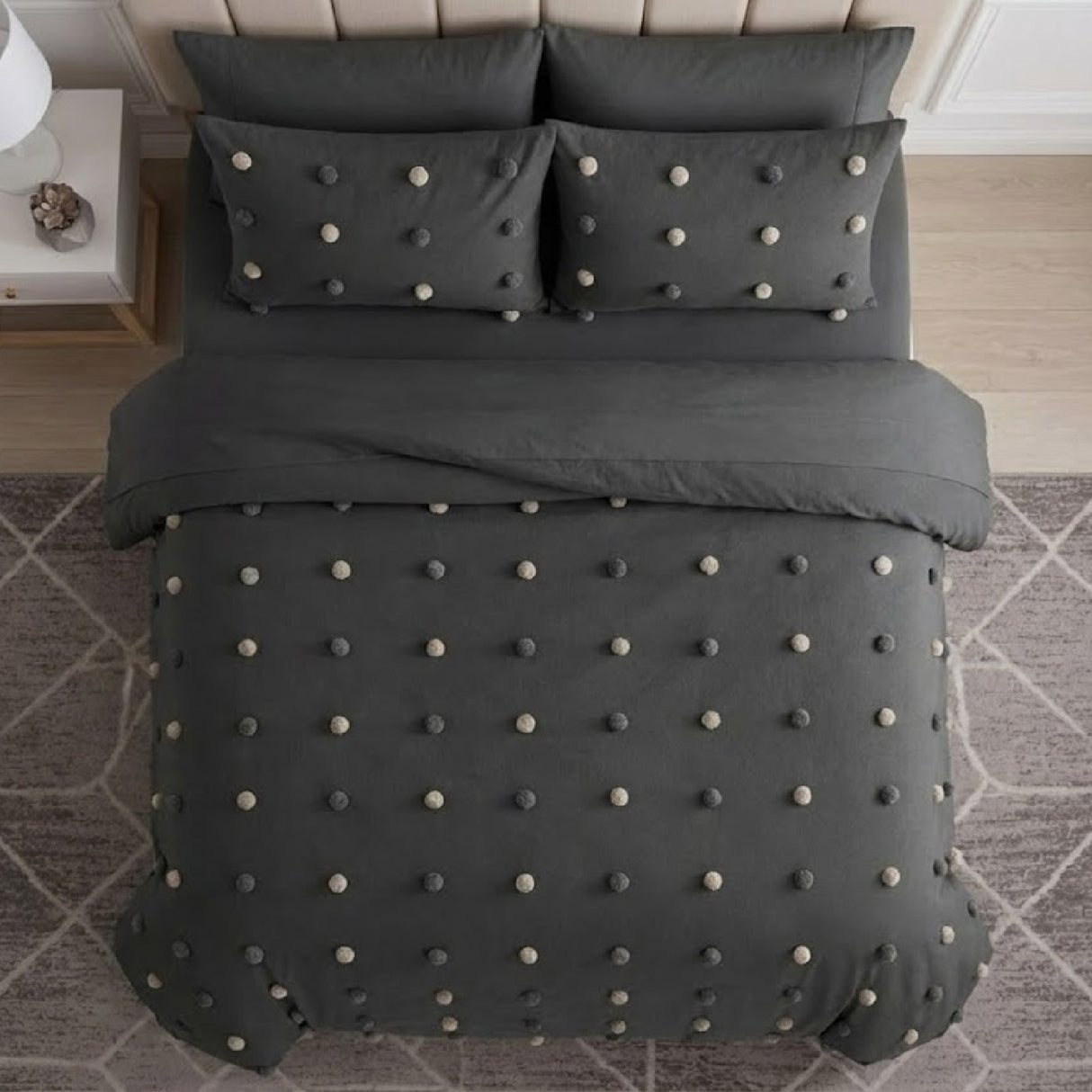 Combo Funda Duvet con Plumón Harmony PomDeco Negro 280x240cm para Cama King 200 X 180 Cm - TENDIDOS Y CUBRELECHOS | Bylmo