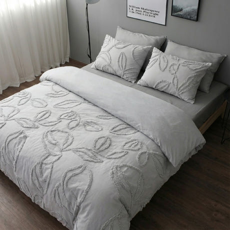 Funda de Duvet Harmony Leaf Gris 200x240cm para Cama Semidoble 120 X 180 Cm - TENDIDOS Y CUBRELECHOS | Bylmo