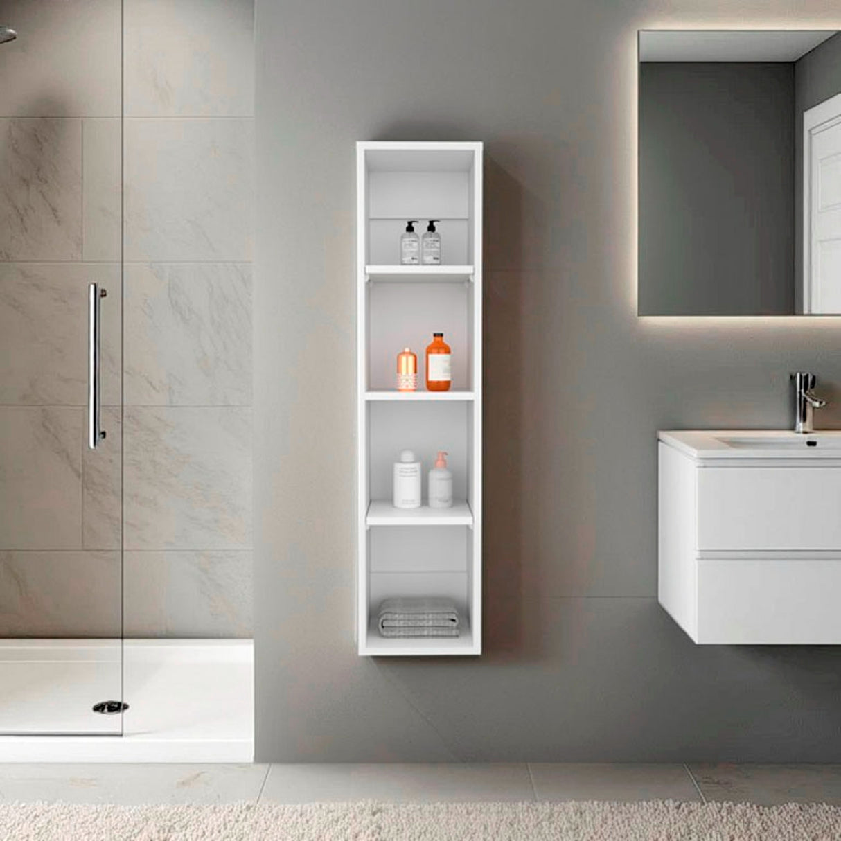 Gabinete de Baño Blanco 25x103cm Rectangular con Tres Entrepaños - GABINETES DE BANHO | Bylmo