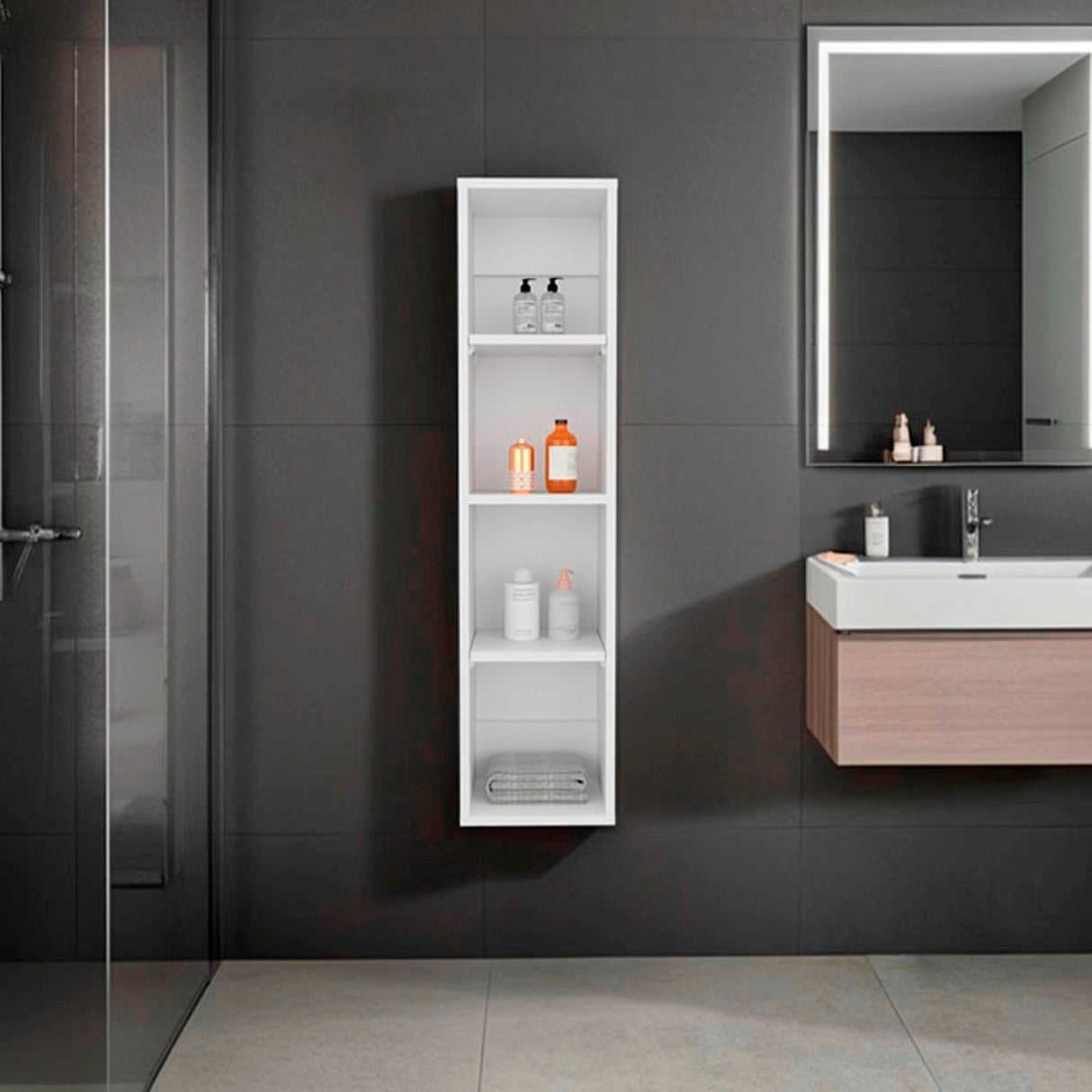 Gabinete de Baño Blanco 25x103cm Rectangular con Tres Entrepaños - GABINETES DE BANHO | Bylmo