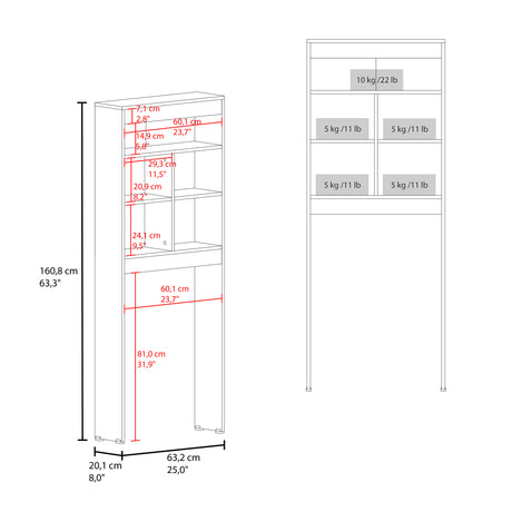 Ahorrador de Espacio para Baño Duo Avellana 63.2x160.8cm con Cuatro Entrepaños y con Patas - OTROS MUEBLES PARA BANHO | Bylmo