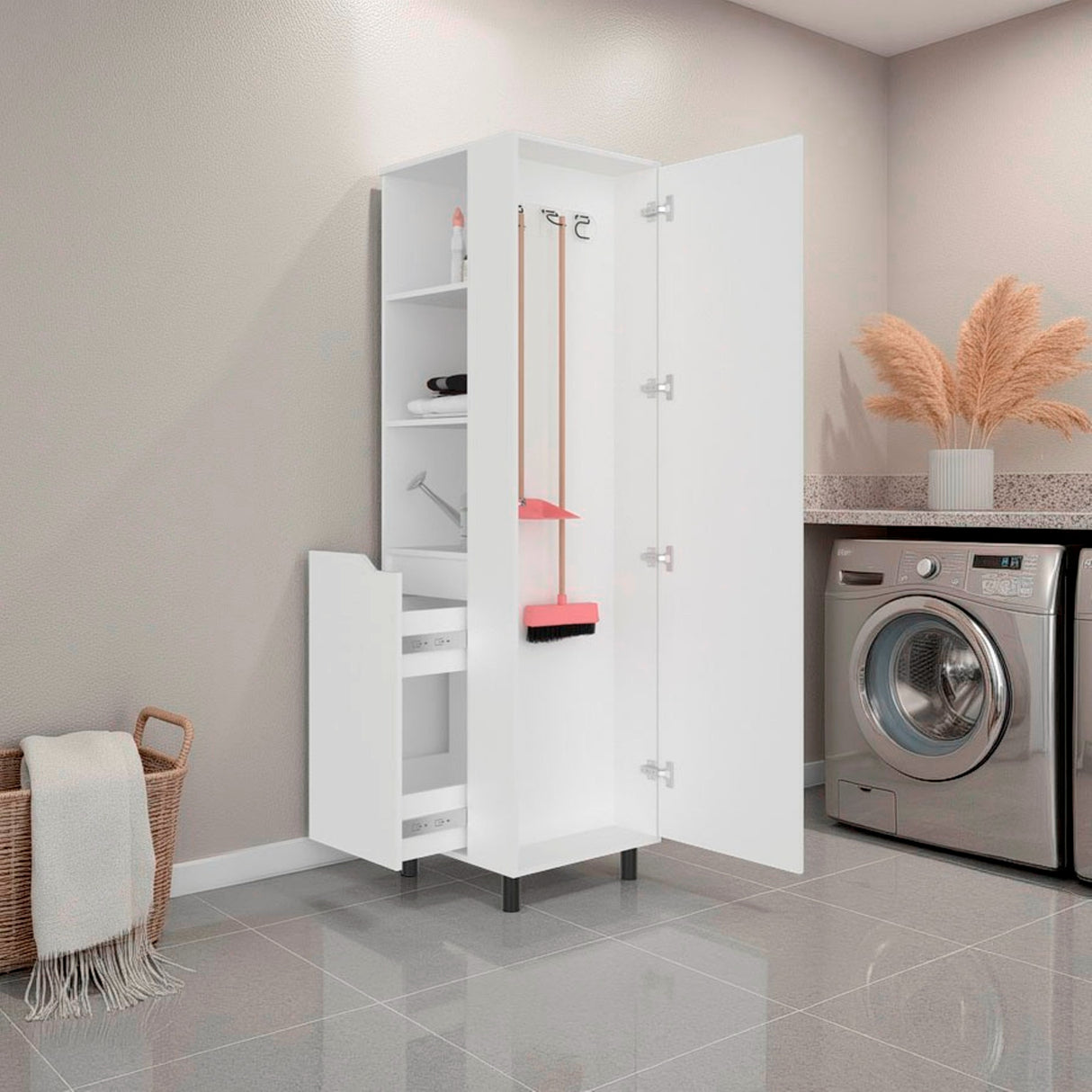 Mueble de Aseo Vidalia Blanco 55x180cm Para Organizar con Una Puerta - MUEBLES DE ASEO Y ROPAS | Bylmo