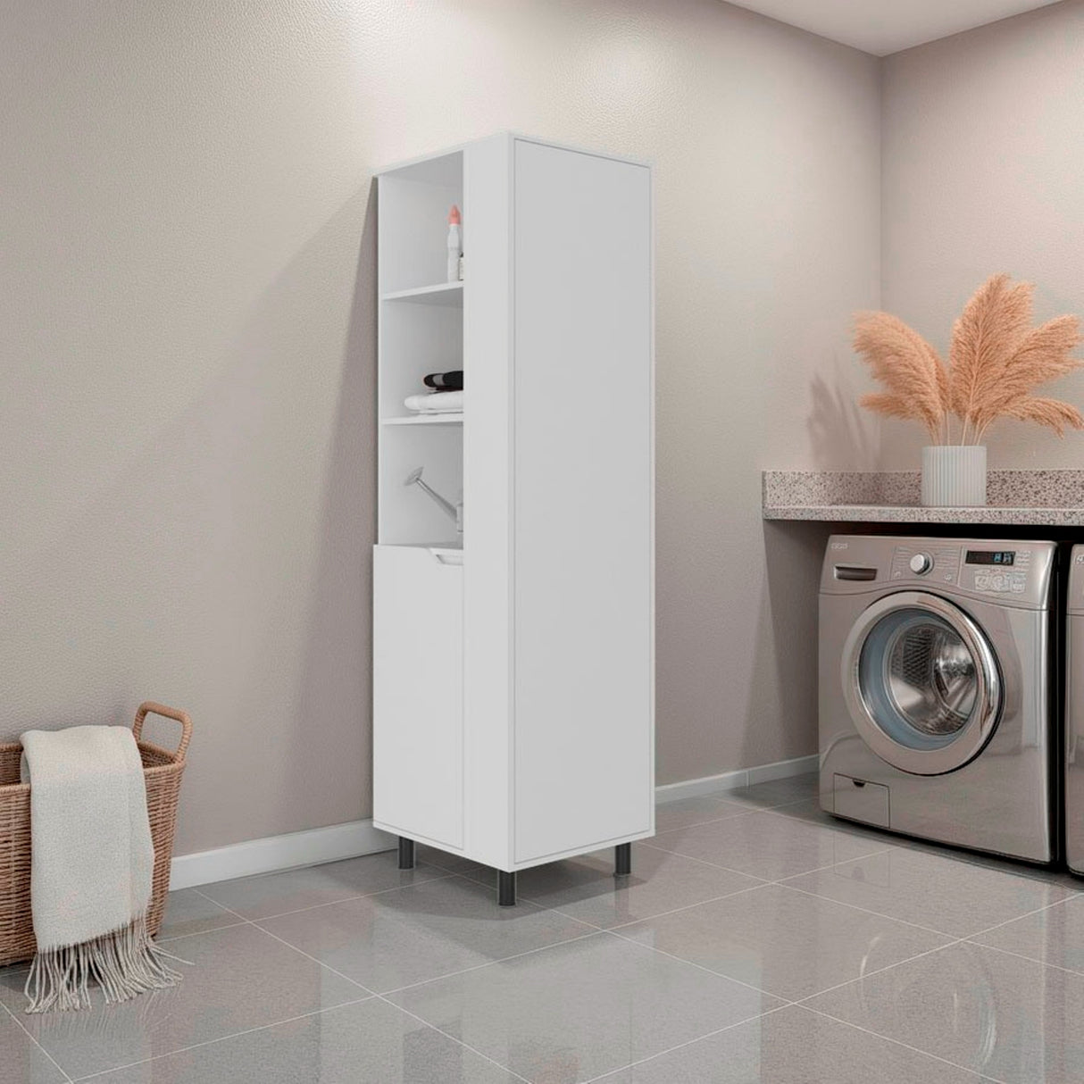 Mueble de Aseo Vidalia Blanco 55x180cm Para Organizar con Una Puerta - MUEBLES DE ASEO Y ROPAS | Bylmo