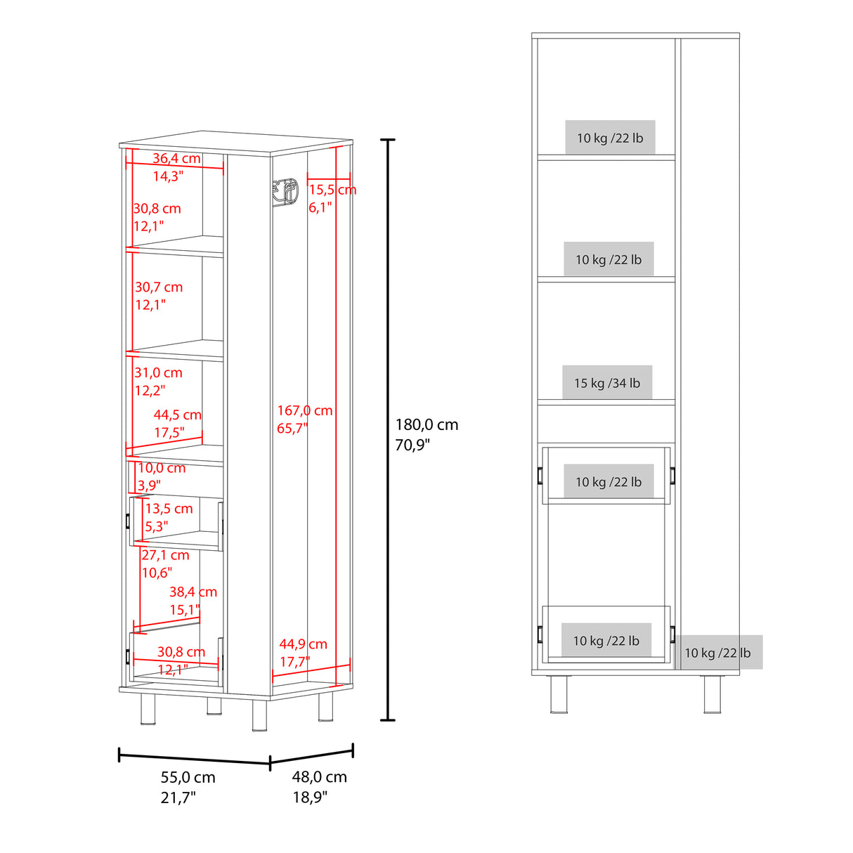 Mueble de Aseo Vidalia Blanco 55x180cm Para Organizar con Una Puerta - MUEBLES DE ASEO Y ROPAS | Bylmo
