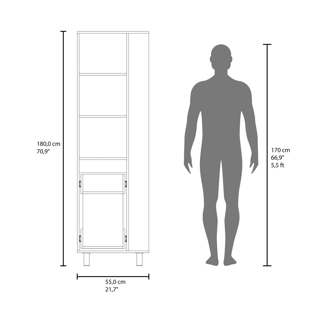 Mueble de Aseo Vidalia Blanco 55x180cm Para Organizar con Una Puerta - MUEBLES DE ASEO Y ROPAS | Bylmo