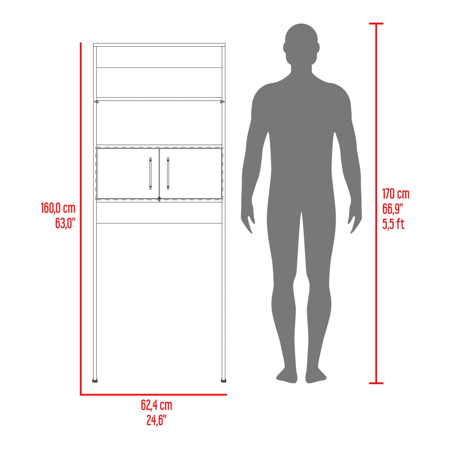 Optimizador de Baño BiColor Fresno y Blanco 62x160cm con Un Entrepaño - OTROS MUEBLES PARA BANHO | Bylmo