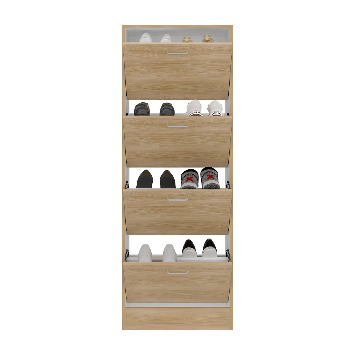 Zapatero Z 51 Fresno y Blanco 52x140.6cm Vertical de Cuatro Niveles para Ocho pares de Zapatos - ZAPATEROS | Bylmo