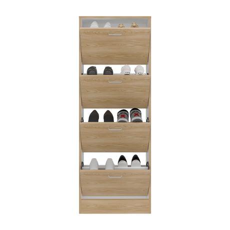 Zapatero Z 51 Fresno y Blanco 52x140.6cm Vertical de Cuatro Niveles para Ocho pares de Zapatos - ZAPATEROS | Bylmo