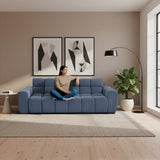Sofá Cama Miami Indigo y Matiz Caoba 228x78cm De Tres Puestos Reclinable y Tapizado Capitoneado
